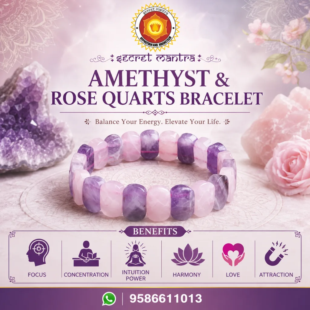 Rose Quartz & Amethyst Bracelet ā Oval & Diamond Shape Beads | Love & Clarity