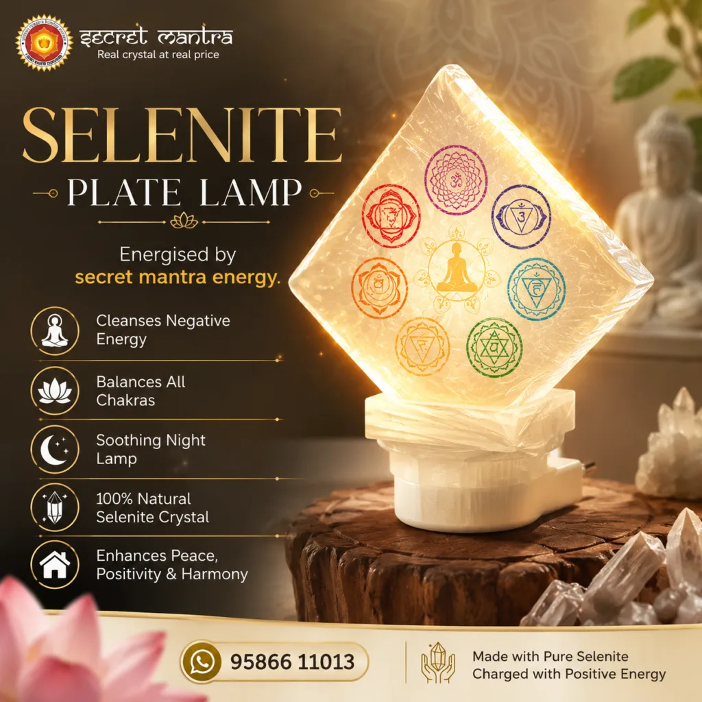 Secret Mantra Energised Selenite Chakra Plate Night Lamp | Natural Crystal LED Plug-in Lamp