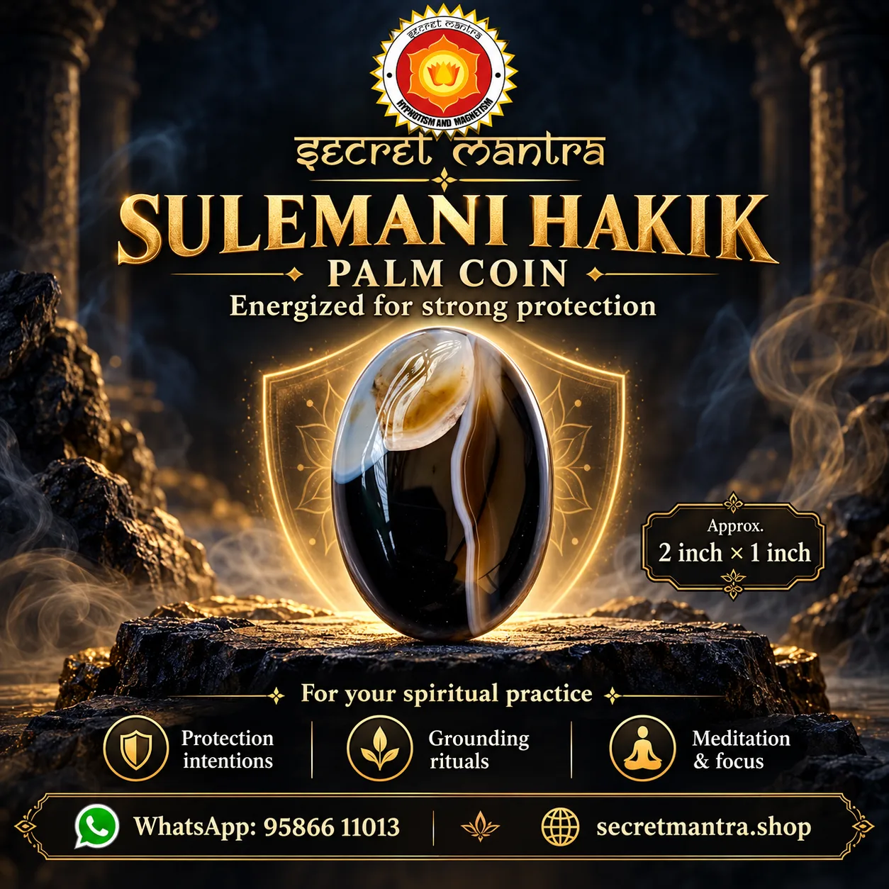 Sulemani Hakik Palm Coin – Protection & Meditation Stone | Secret Mantra